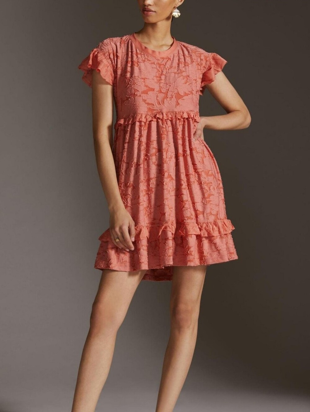 Anthropologie Coral Ruffle Knit Mini Dress Size Small